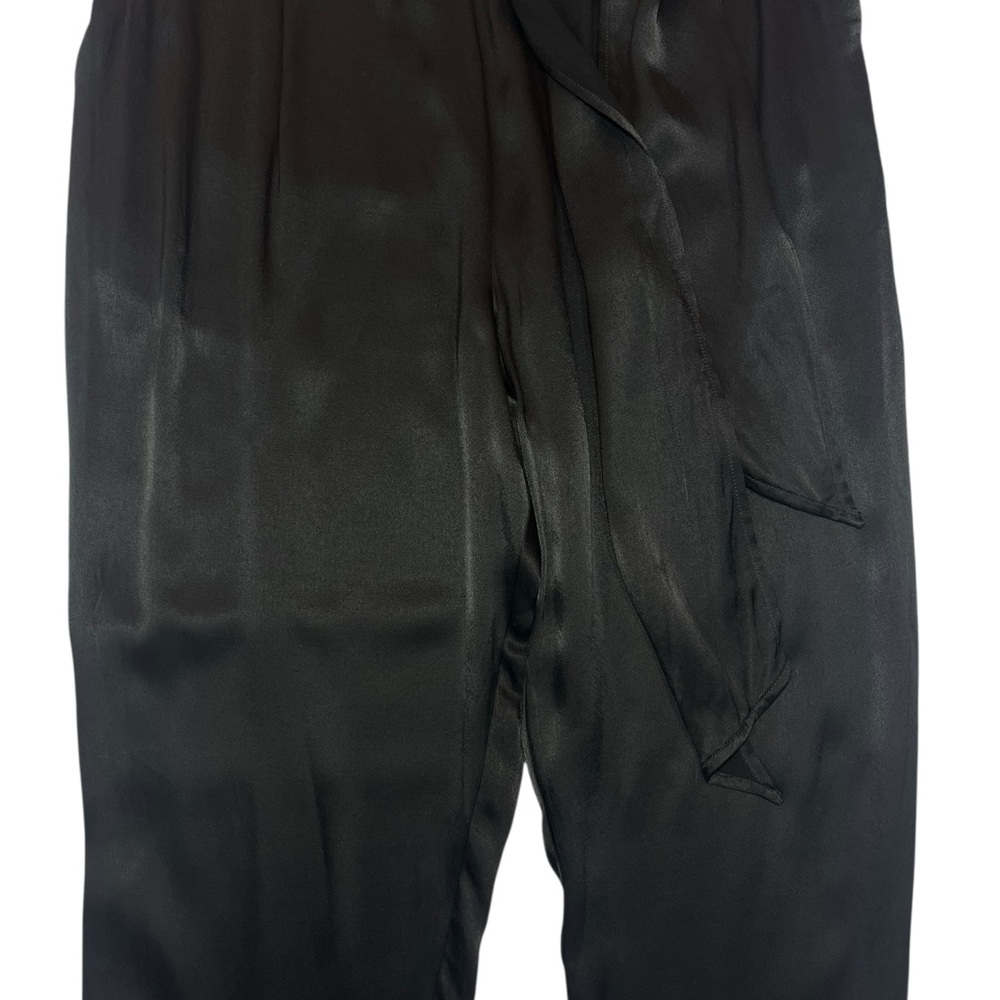 Anthropologie ett:twa Satin Black Tie Waist Wide Leg Trouser Ankle Pants Size 14 - Picture 13 of 16